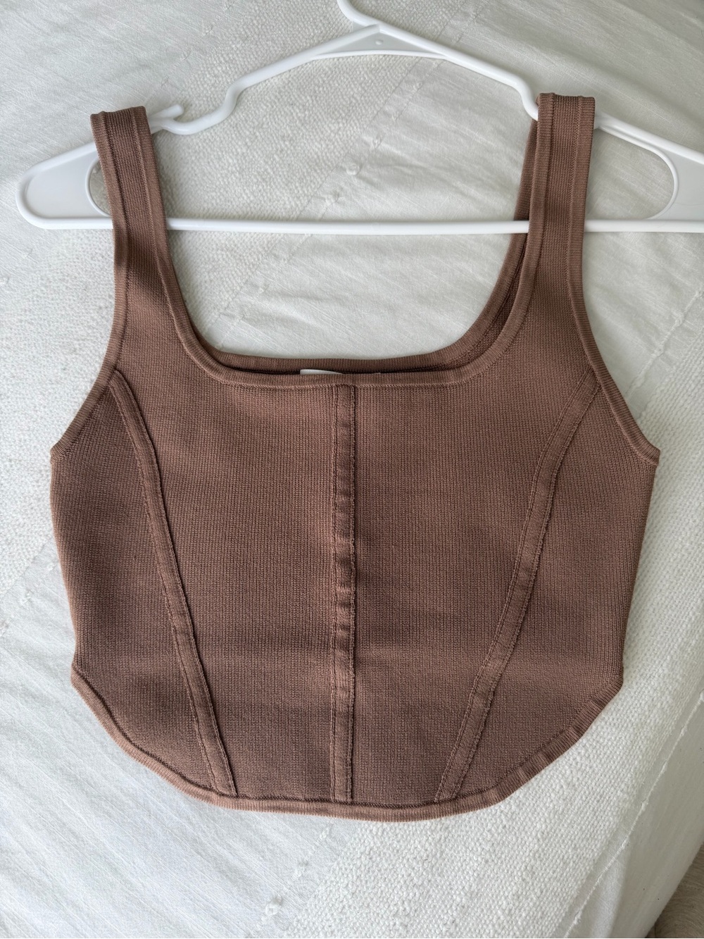 Aritzia Ribbed Square-Neck Cropped Tank - Chestnut Brown